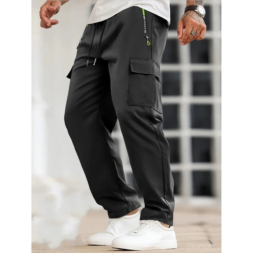 Men's Solid Color Cargo Pants with Zipper Pockets