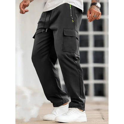 Men's Solid Color Cargo Pants with Zipper Pockets