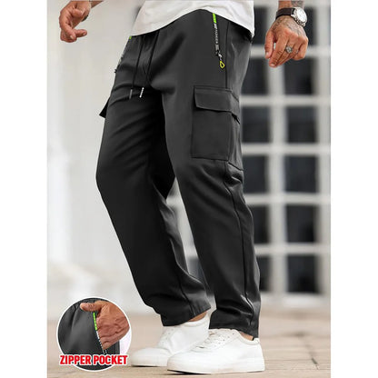 Men's Solid Color Cargo Pants with Zipper Pockets