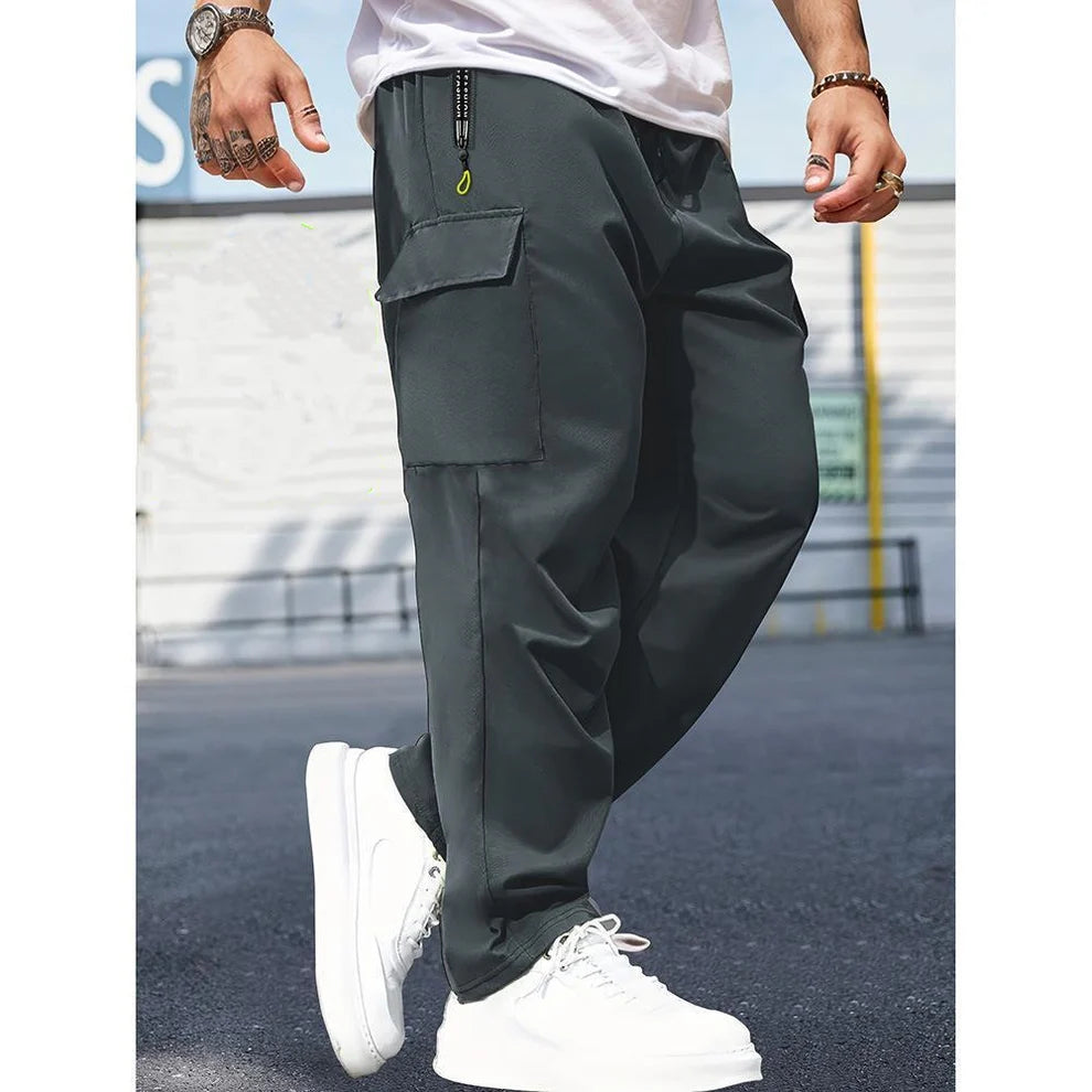 Men's Solid Color Cargo Pants with Zipper Pockets