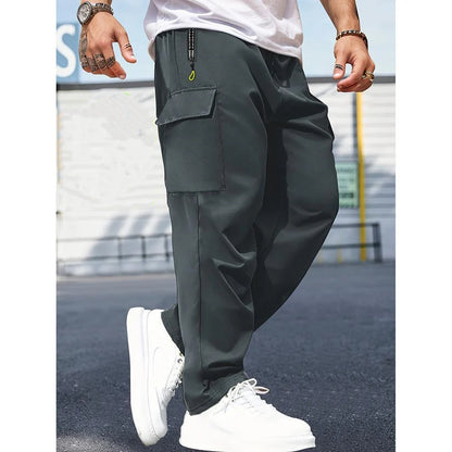 Men's Solid Color Cargo Pants with Zipper Pockets