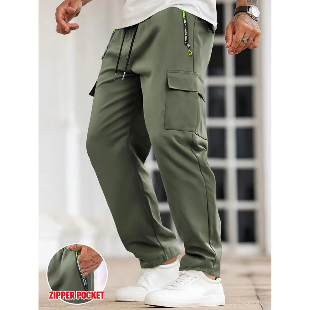 Men's Solid Color Cargo Pants with Zipper Pockets