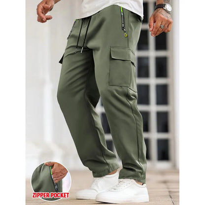 Men's Solid Color Cargo Pants with Zipper Pockets