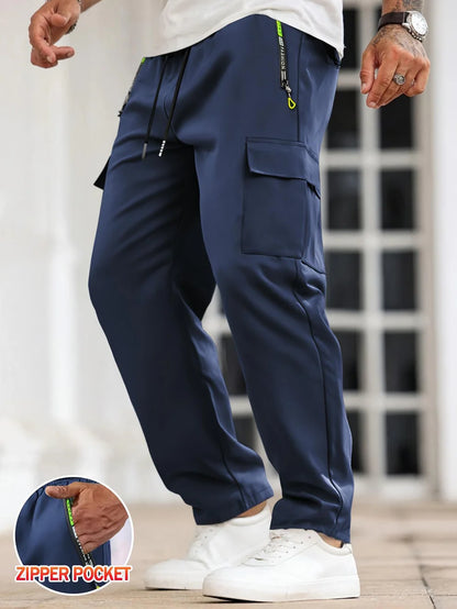 Men's Solid Color Cargo Pants with Zipper Pockets