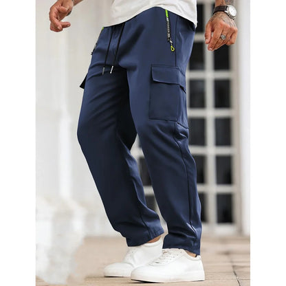 Men's Solid Color Cargo Pants with Zipper Pockets