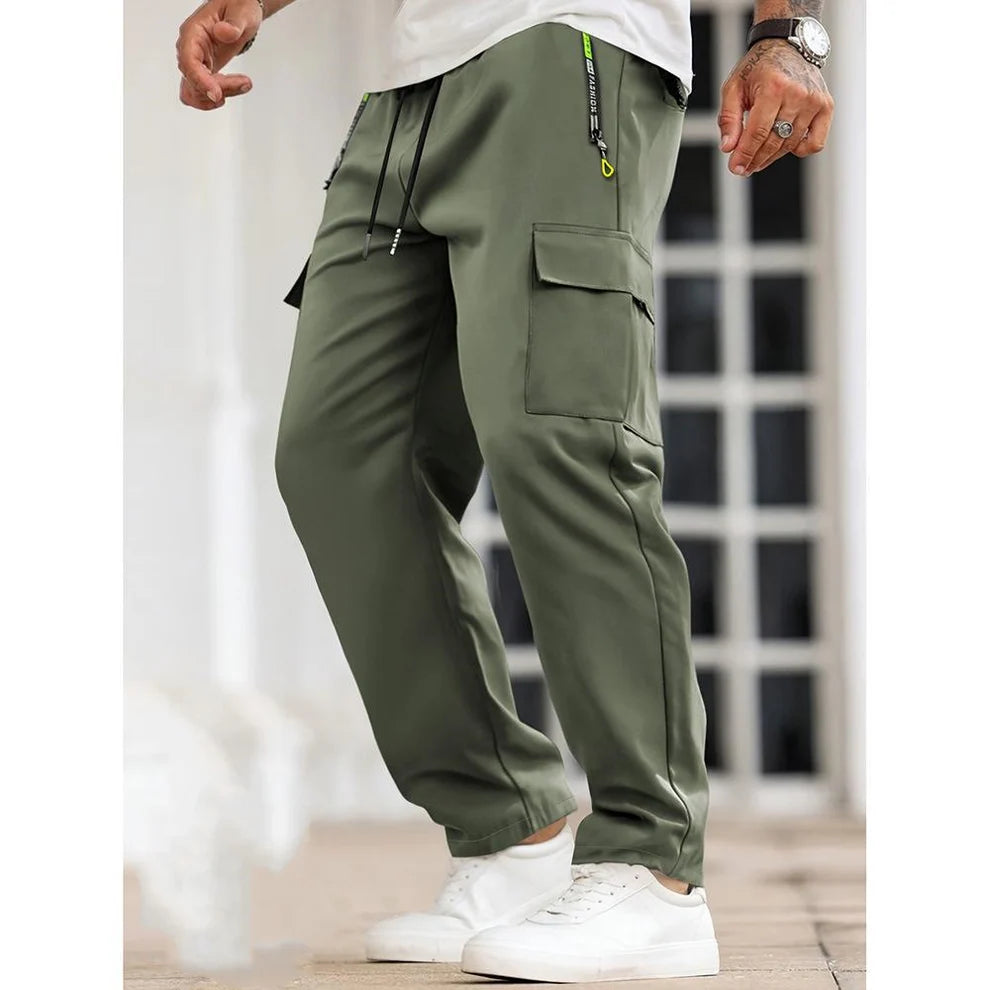 Men's Solid Color Cargo Pants with Zipper Pockets