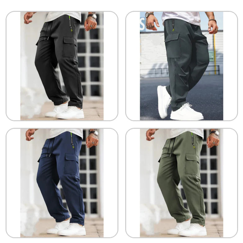 Men's Solid Color Cargo Pants with Zipper Pockets