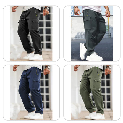 Men's Solid Color Cargo Pants with Zipper Pockets